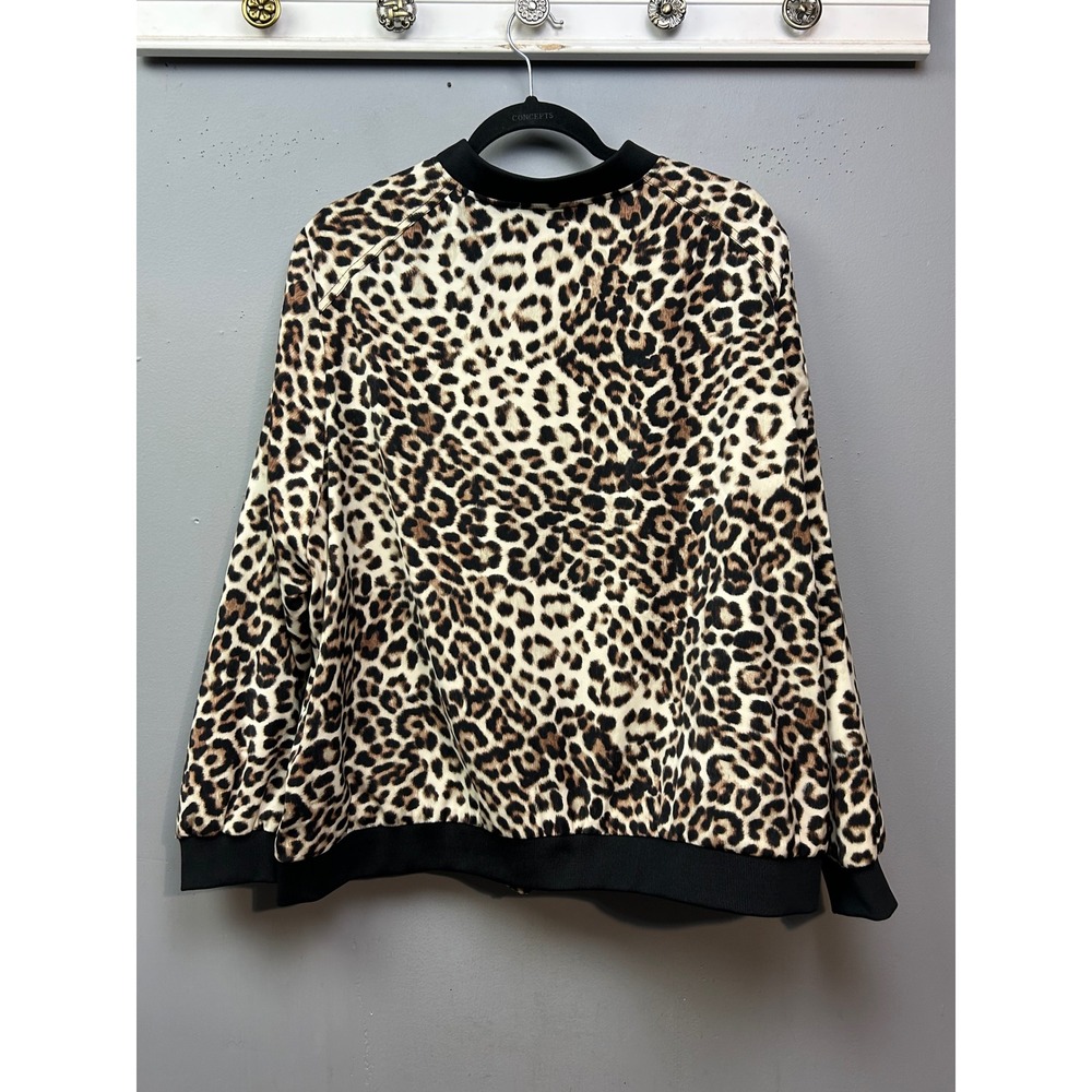 Susan Graver Bomber Jacket Womens 2X Tan Leopard Print Zip Front Animal Pattern - Picture 3 of 9
